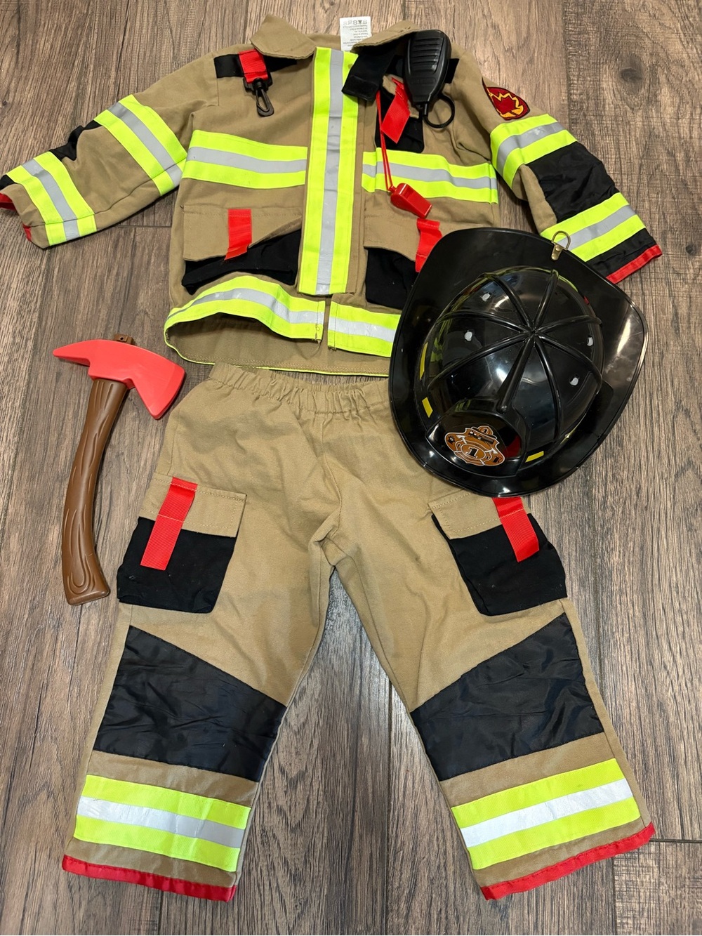 Kids' Tan Firefighter Costume with Black Helmet - Classic Rescue Playset